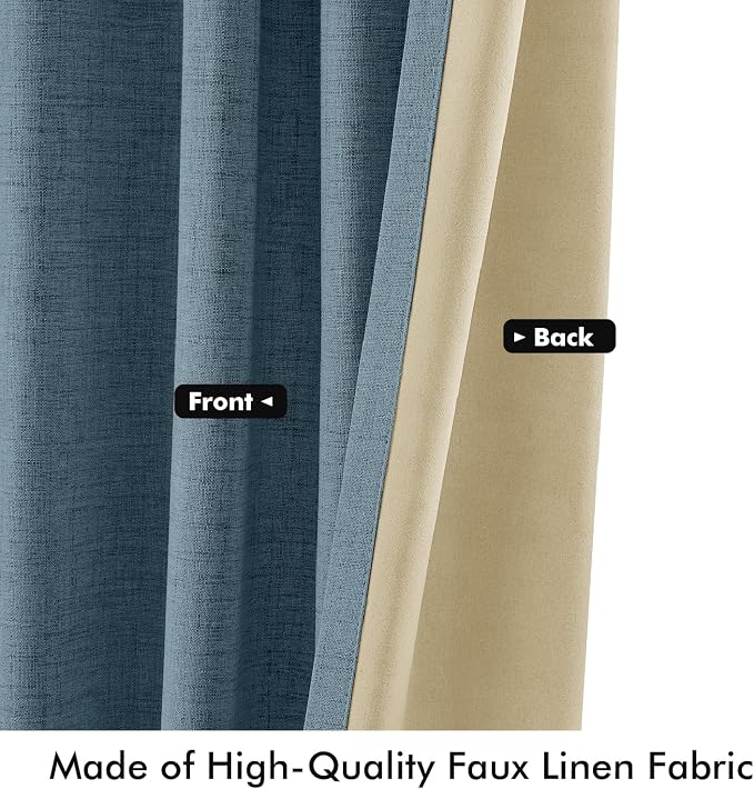 MIULEE 100% Blackout Linen Curtains 42 x 108 Inch Stone Blue 2 Panel | Thermal - Image 6