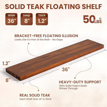 36 Inch Teak Floating Shelves Set of 2 - Image 3