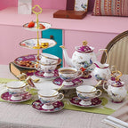 ACMLIFE Fine Bone China Tea Set for Adults with Teapot, Porcelain Tea Sets 21-Piece Vintage Floral English Tea Set for 6, China Tea Sets 24K Gold Bone China Tea Pot and Cups Set Gifts for Women