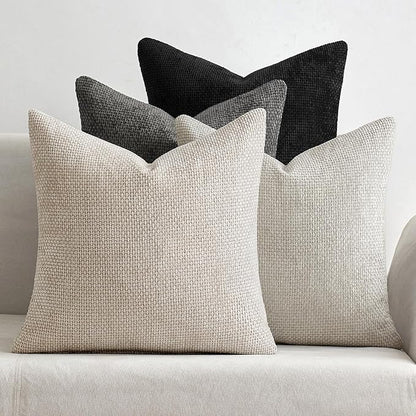 MIULEE Soft Decorative Chenille Pillow Covers Cream Grey 16x16 Pack of 4 | by MIULEE
