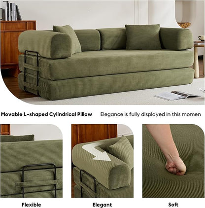 ZEIINPA Convertible Folding Couch Bed, Comfy Corduroy Sleeper Floor Sofa Bed - Image 5