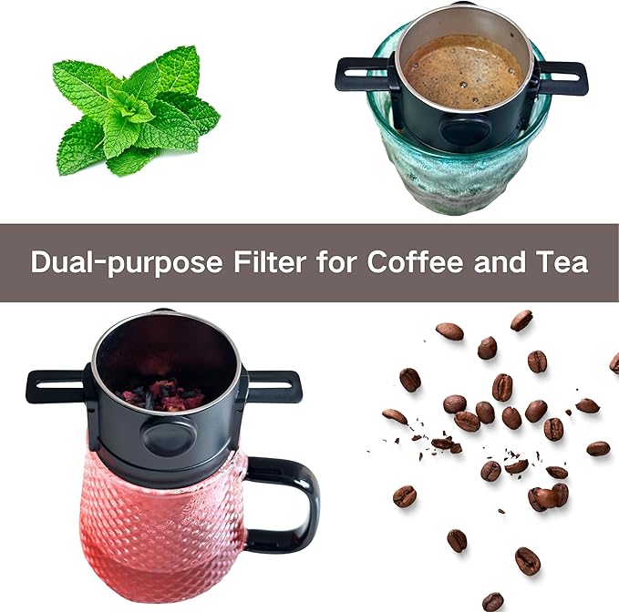 Stainless Steel Pour Over Coffee Dripper with Food-Grade PP Cup – Foldable, Reusable Filter for 1–2 Cups – Paperless, Portable & Easy to Clean – Perfect for Travel Camping Office
