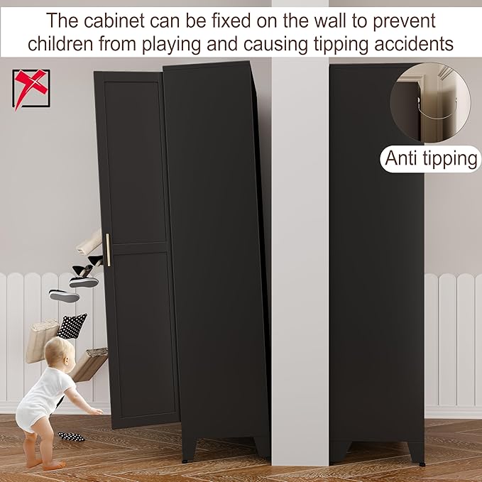 71" Metal Armoire Wardrobe Closet, Steel Clothing Storage Cabinet - Image 7