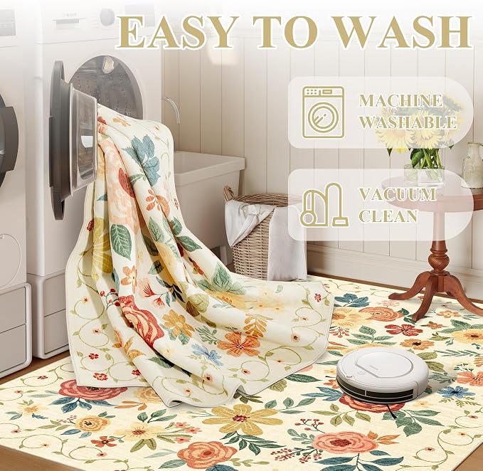 DUKINO 3x5 Area Rug, Floral Washable Rug - Image 7