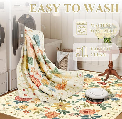 DUKINO 3x5 Area Rug, Floral Washable Rug - Image 7
