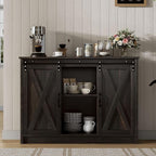 4 EVER WINNER Coffee Bar Cabinet with Sliding Barn Doors, 42” Sideboard Buffet Cabinet with Storage, Farmhouse Coffee Bar Station Table Liquor Wine Bar with Shelves for Kitchen, Espresso