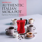 Mixpresso Red 3 Cup Moka Pot Cuban Coffee Maker, Moka Pot for Gas, Electric Stove Top, Classic Italian Coffee Maker, Stovetop Espresso Maker, Camping Pot Makes 3 Espresso Cup 5 Oz - Mug 4.4 Oz