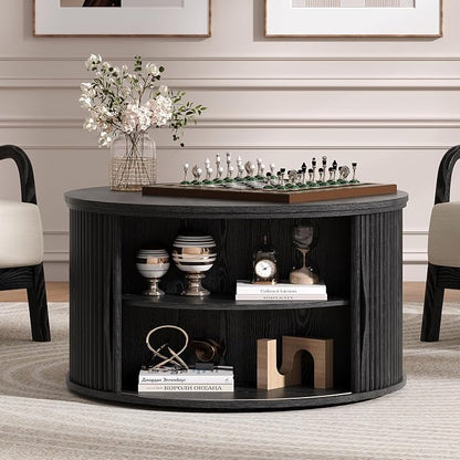 JOINICE 31.5" Black Round Lift Top Coffee Table, Modern Fluted Drum Center Table - Image 5