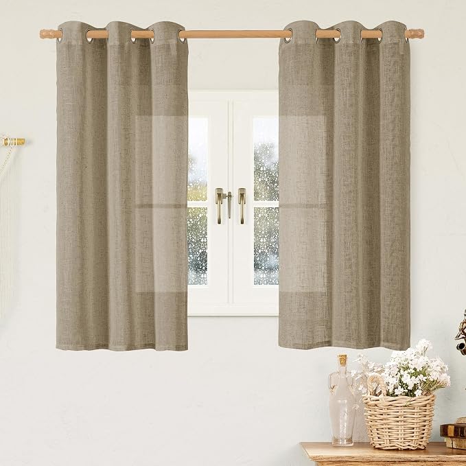 Sheer Linen Curtains 48 Inches Length by LAMIT