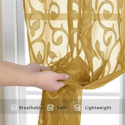 Furman Semi Sheer Curtains 72 Inch Length 2 Panels Set, Jacquard Pattern Rod - Image 7
