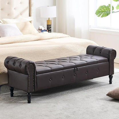 Storage Bench for Bedroom, Faux Leather King Size Bench by HOMYKA
