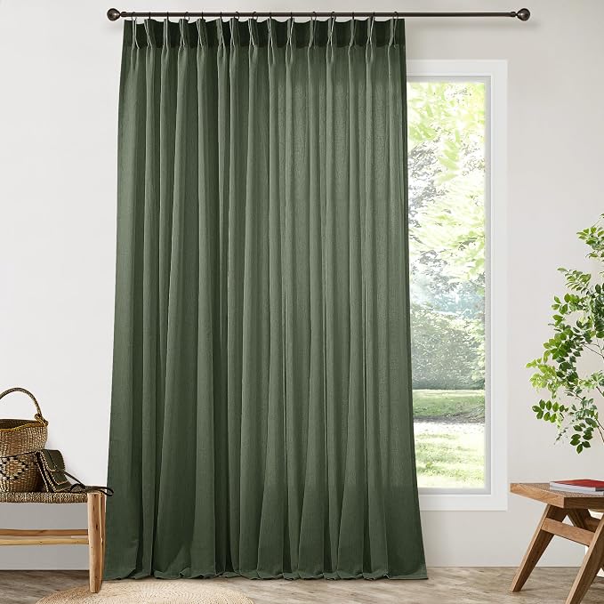 Olive Green Linen 100 Inch Wide Curtains 90 Inches Long Semi Sheer | Light - Image 8
