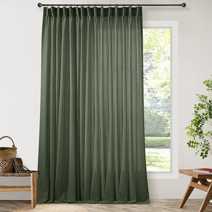 Olive Green Linen 100 Inch Wide Curtains 90 Inches Long Semi Sheer | Light - Image 8