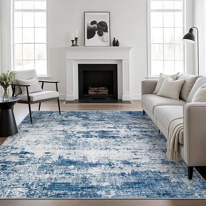 Area Rug Living Room: 6x6 Modern Washable Indoor Soft Carpet Blue | by FXRHLP