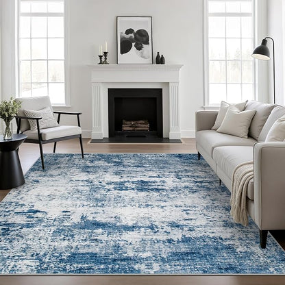 Area Rug Living Room: 5x5 Modern Washable Indoor Soft Carpet Blue | by FXRHLP
