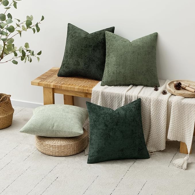MIULEE Soft Decorative Chenille Pillow Covers Forest Green 20x20 Pack of 4 | - Image 4