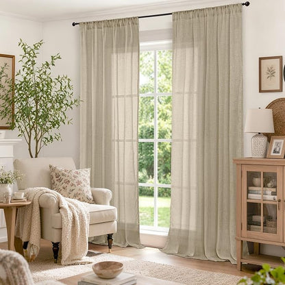 BGment 90 Inches Long Camel Linen Curtains - Image 2