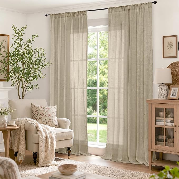 BGment 96 Inches Long Camel Linen Curtains - Image 2