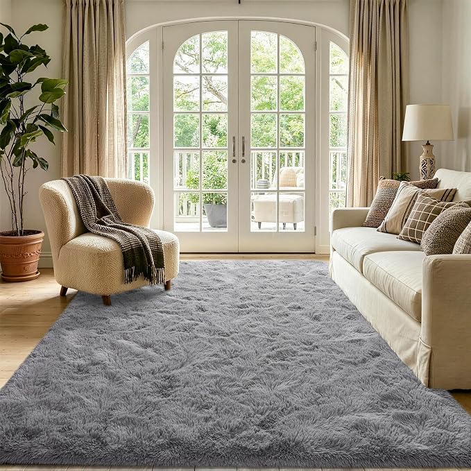 5'3''x7'5'' Grey Fluffy Soft Area Rug Non-Slip - Image 2