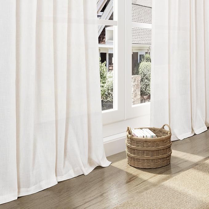 Ivory White Linen Curtains 132 Inch Length - Image 5