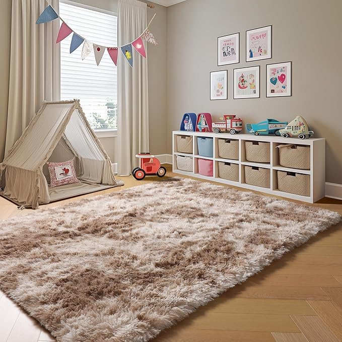 8x10 Area Rugs for Living Room, Tie-Dyed Beige Large Fluffy Bedroom Rug - Image 7