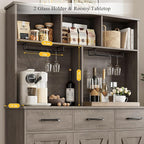 HOSTACK Buffet Cabinet with Hutch, Modern Farmhouse Kitchen Buffet Sideboard Storage with 3 Drawers, Barn Door Coffee Bar Station, Liquor Cabinet for Dining Room, Living Room, Ash Grey