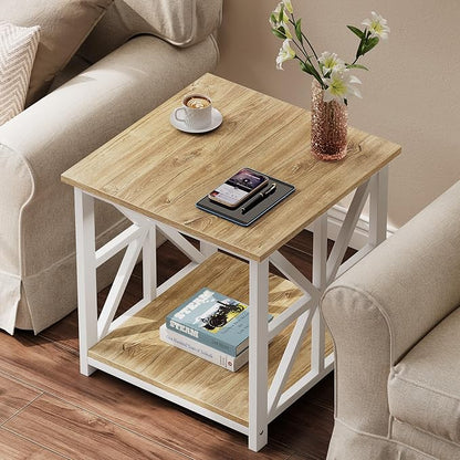 GreenForest End Table with 2-Tier Storage Shelf, 24 inch Large Side Table - Image 2