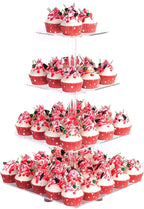 YestBuy 4 Tier Acrylic Cupcake Stand with Base, Cake Stand, Premium Cupcake Holder, Acrylic Cupcake Tower Display Cady Bar Party Décor – Display for Pastry (6" Between 2 Layers)…