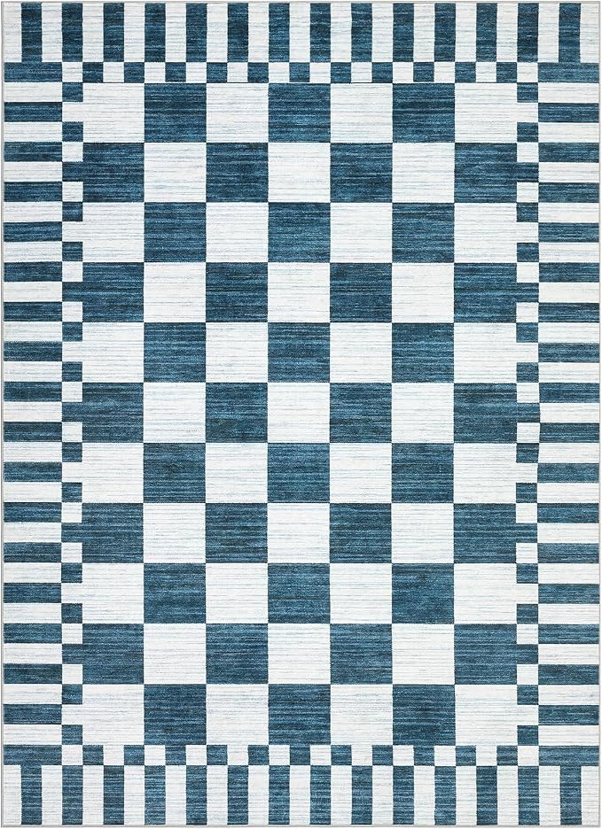 GarveeHome Blue and White Checkered Rug 5x7 Area Rugs Washable 5x7 Rug | - Image 5