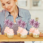 40 PCS Foil Firework Cupcake Toppers Sparkle Tinsel Cupcakae Picks Sparkler Fireworks Party Decorations Cocktail Fruit Toothpick for Birthday Wedding Graduation Party Decorations Supplies Pink