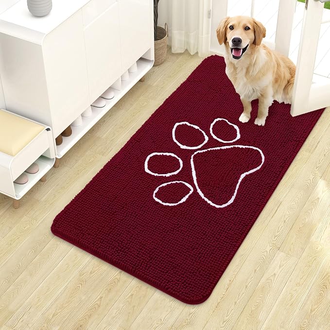 OLANLY Dog Door Mat for Muddy Paws 70x35, Paw Print Design Chenille Mud Mat | - Image 8