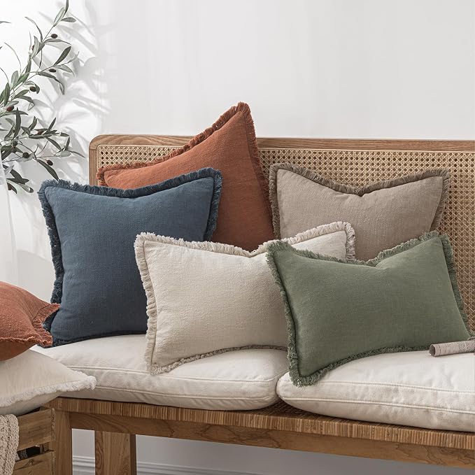 MIULEE Linen Fringe Decorative Fall Euro Throw Pillow Covers Dune 22x22 | Set - Image 7