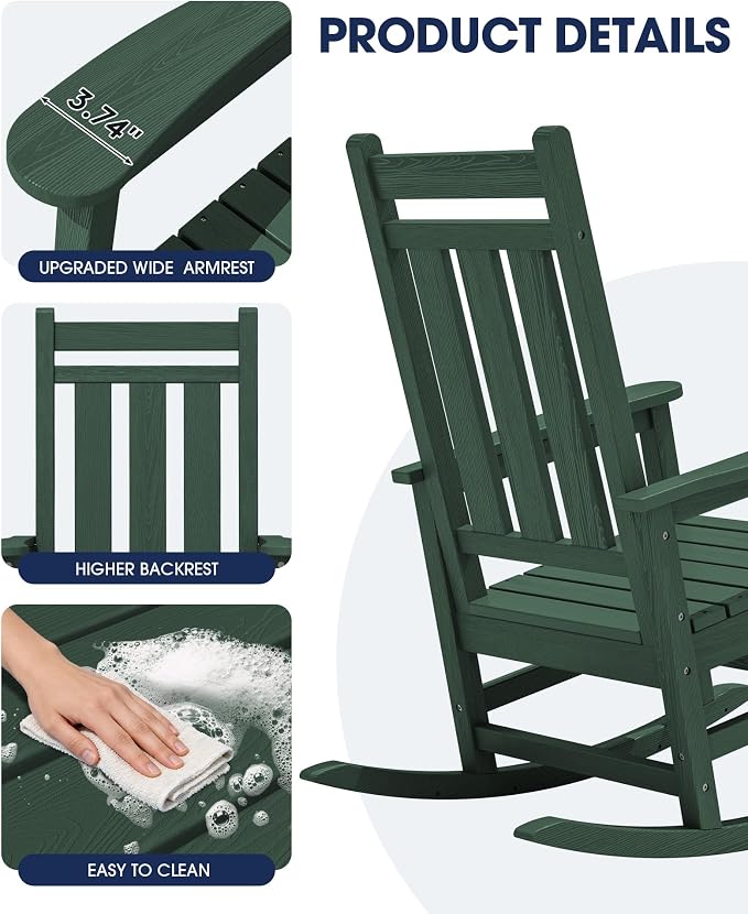 KINGYES Oversized Outdoor Rocking Chair Set of 2, All-Weather Patio Rocking - Image 6