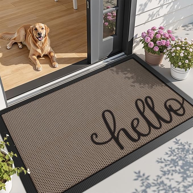 LUMI Outside Welcome Door Mat 32x47, Non-Slip Durable Rubber Easy Clean | Hello by LUMI