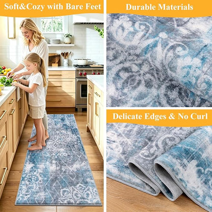 HEBE Hallway Runner Rug 2'x5', Washable Non Slip Kitchen Rug Runner | Soft Boho - Image 5