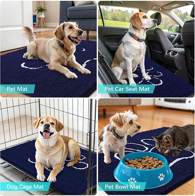 OLANLY Dog Door Mat for Muddy Paws 59x35, Paw Print Design Chenille Mud Mat | - Image 7