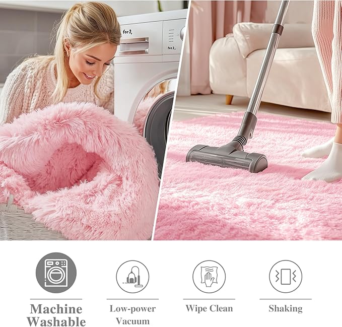 OLANLY Pink Round Rugs for Bedroom - Image 3