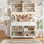 HIFIT 71" LED Kitchen Pantry Cabinet with Power Outlet, Large Kitchen Hutch Storage Cabinet with Arched Door & Shelves & 2 Drawers, Tall Modern Coffee Bar with Hutch for Home Dining Living Room, White