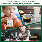 [500 Bulk] 5.75 inch White Small Paper Straws for Kids, Milk Cartons, Cocktail, Coffee, Short Drinks - Eco Friendly Disposable Drinking Straws