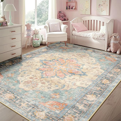 RELEANY Washable Area Rug, Water Repellent, Pet Friendly, Vintage Floral Boho - Image 2