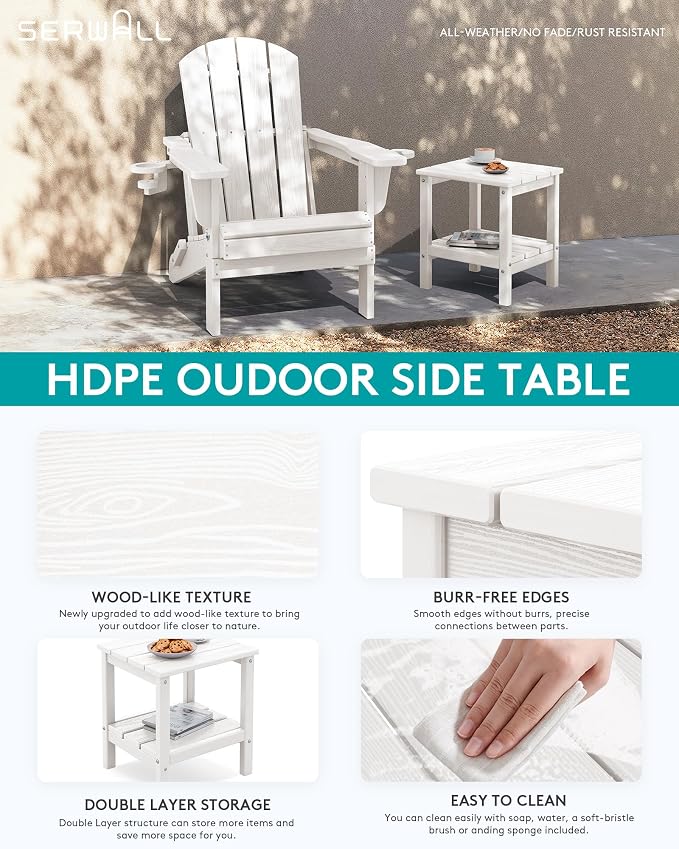SERWALL 2-Tier HDPE Outdoor Side Tables Set of 2, Weatherproof Rectangular - Image 4