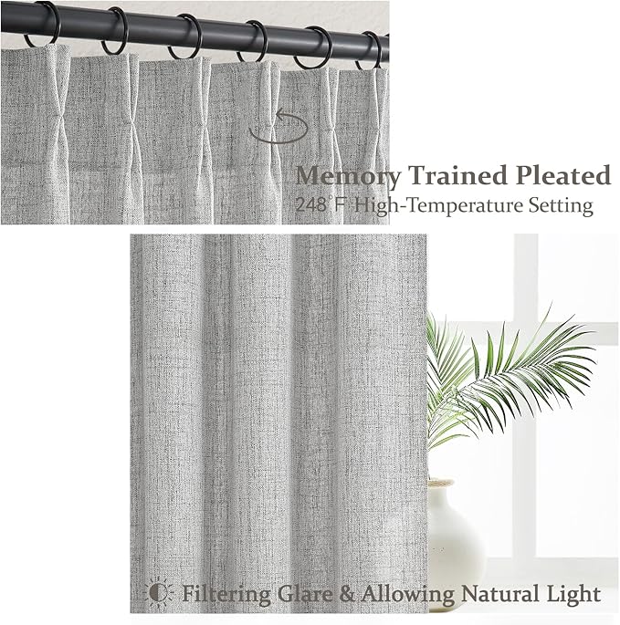 Thick Linen Light Grey Pinch Pleated Curtains 84 Inches Long - Image 4