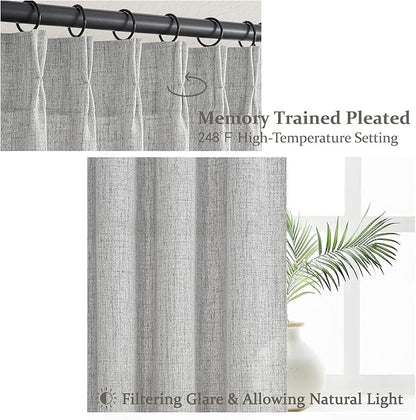 Thick Linen Light Grey Pinch Pleated Curtains 84 Inches Long - Image 4