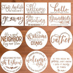 Funny Welcome Stencils for Painting Sarcastic Round Stencil Large Gather Stay Awhile Templates for Door Hanger,Doormat, Porch Sign, Wreath