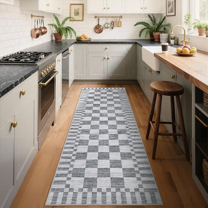 GarveeHome 2.5x10 Grey Checkered Kitchen Runner Rug by GarveeHome