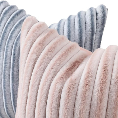 decorUhome Fall Faux Fur Throw Pillow Covers 12x20 Set of 2 Pink White | - Image 2