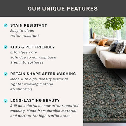 Dark Green Washable 2x8 Runner Rug Non Slip - Image 7