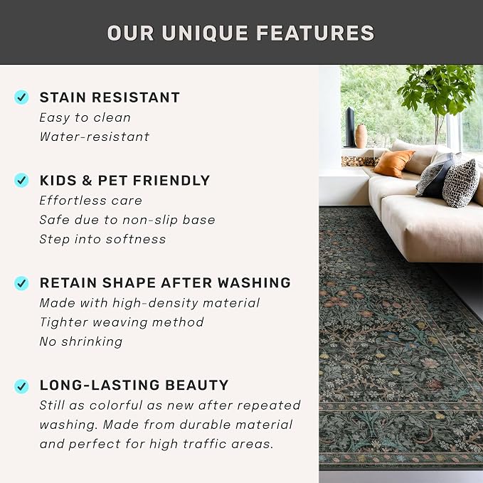 Dark Green 2x7 Long Washable Runner Rug Non Slip, Throw Rugs Runners - Image 8