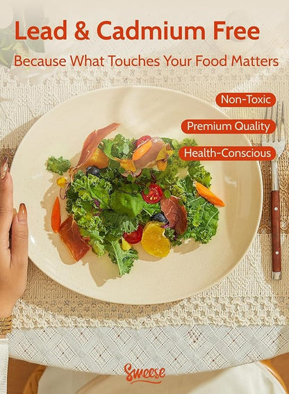 Sweese 11 Inch Porcelain Dinner Plates, Set of 6 - Beige, Vitrified China, Curve Collection, Dishwasher Microwave Safe