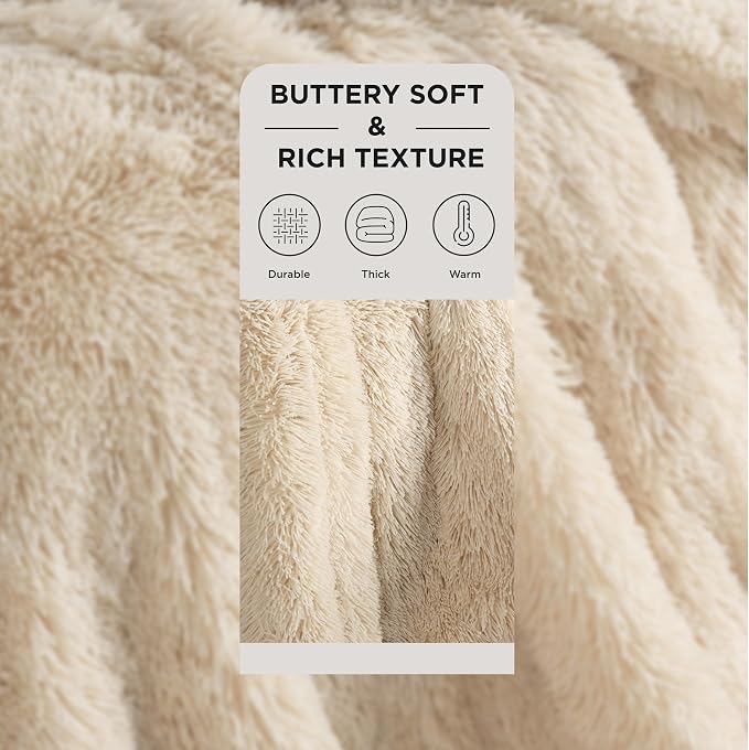 Bedsure GentleSoft Fluffy Beige King Size Blanket - Image 2